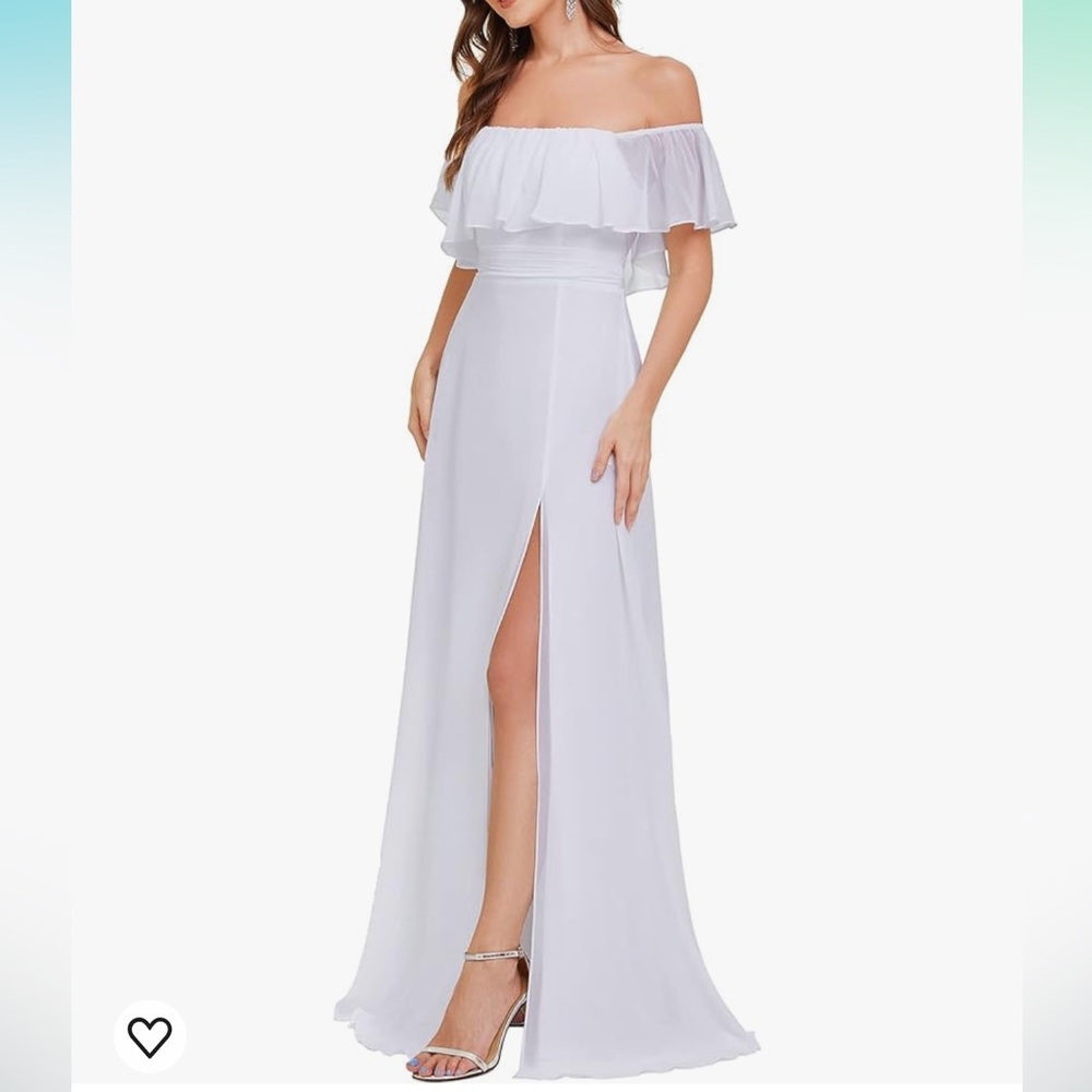 White off the shoulder dress with slit
